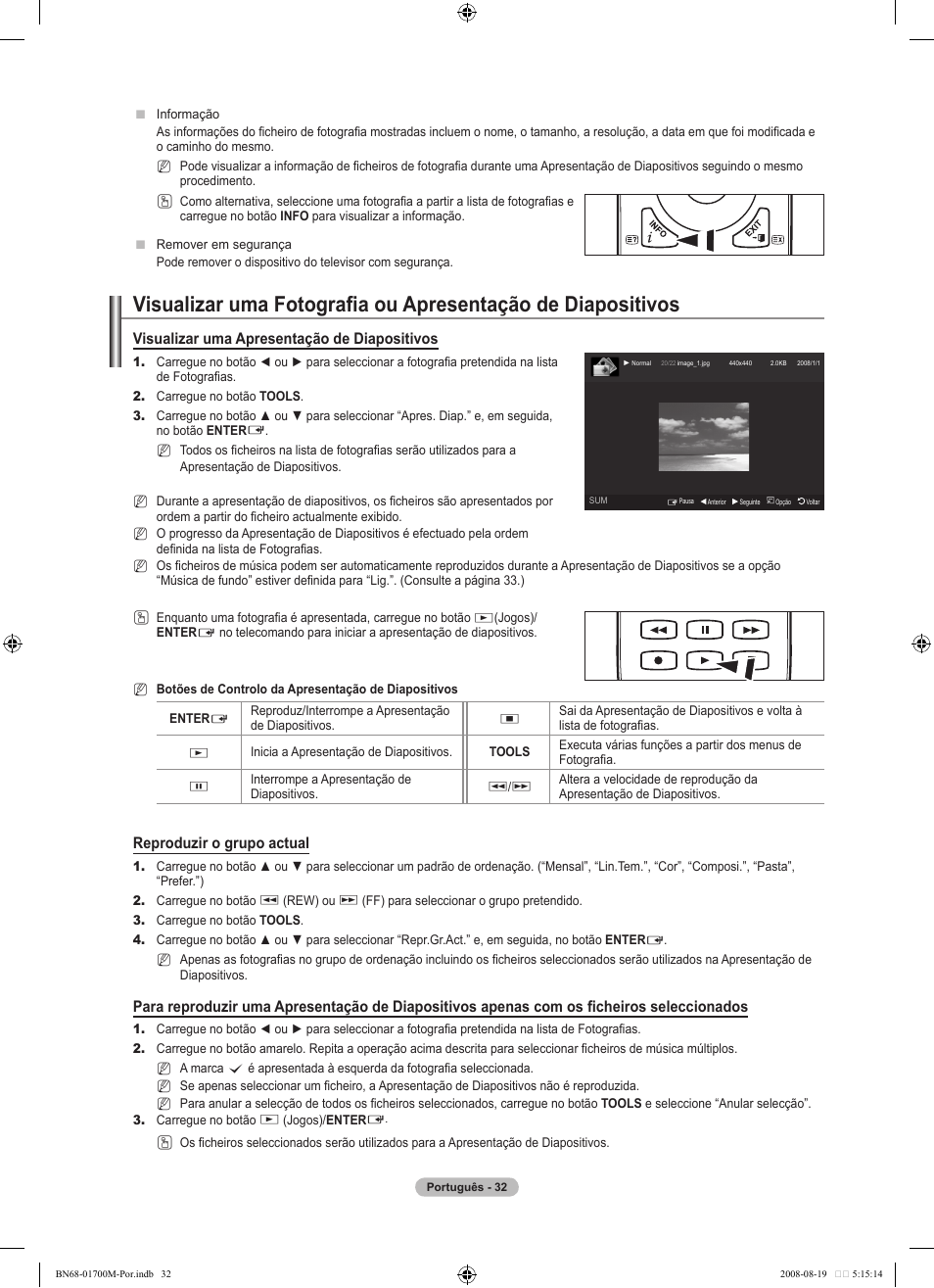 Visualizar uma apresentação de diapositivos, Reproduzir o grupo actual | Samsung LE46A756R1M User Manual | Page 274 / 422