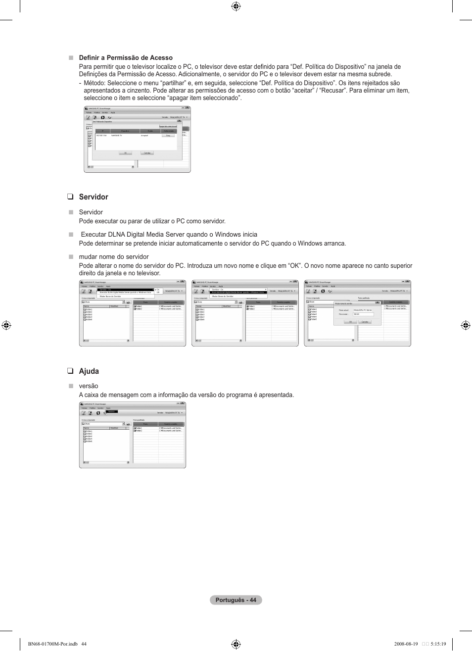 Servidor, Ajuda | Samsung LE46A756R1M User Manual | Page 286 / 422