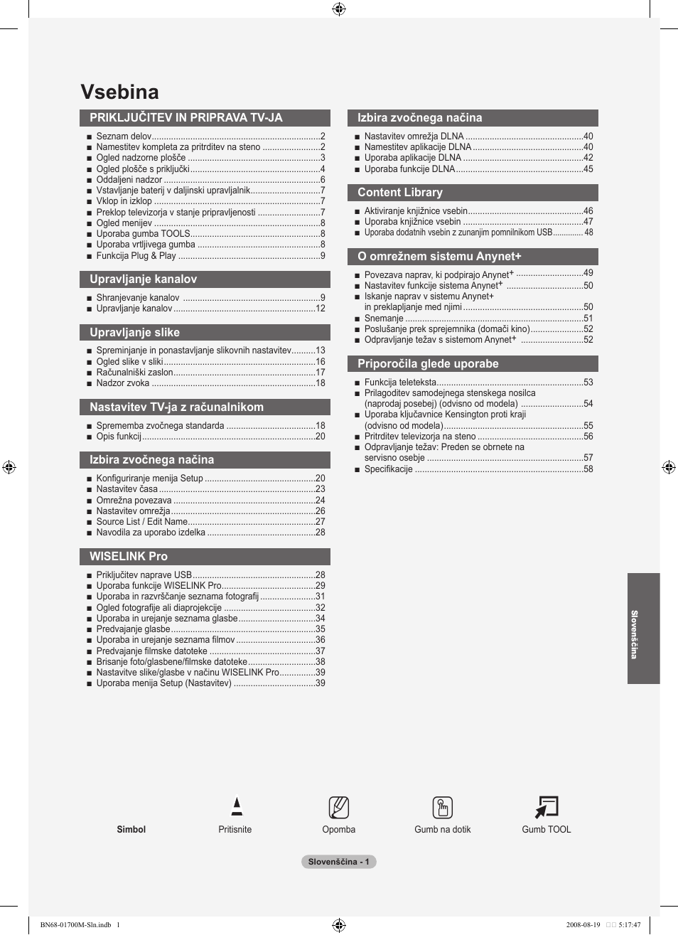 No t, Vsebina | Samsung LE46A756R1M User Manual | Page 303 / 422