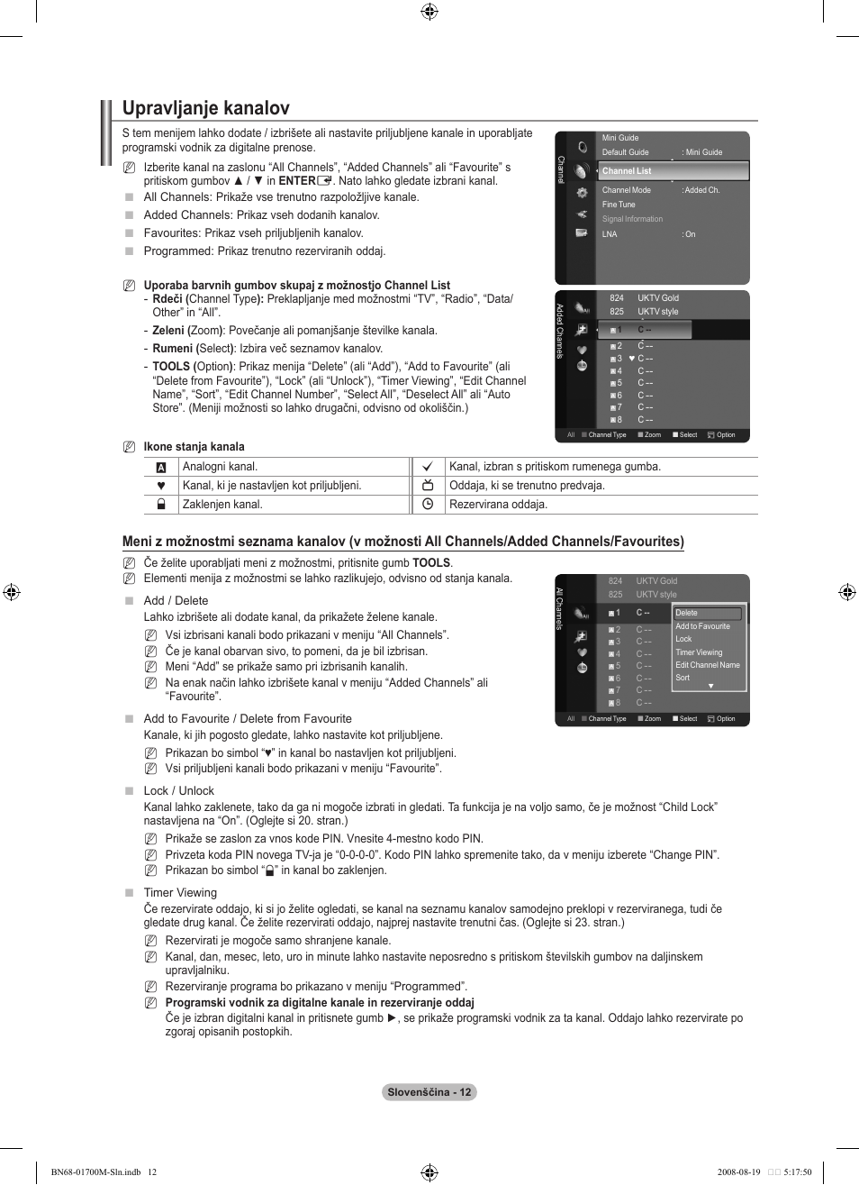 Upravljanje kanalov | Samsung LE46A756R1M User Manual | Page 314 / 422