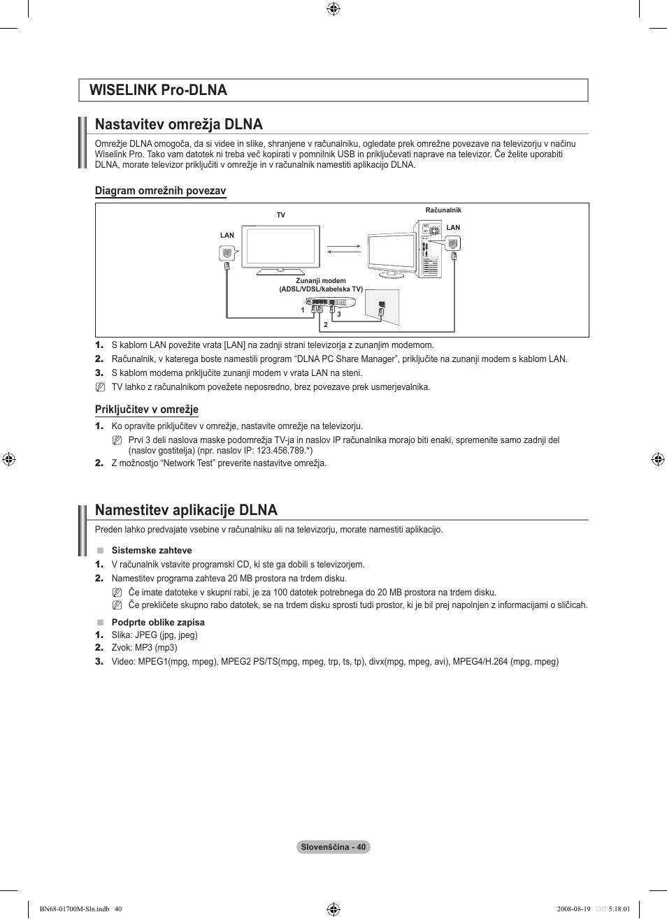 Wiselink pro-dlna nastavitev omrežja dlna, Namestitev aplikacije dlna | Samsung LE46A756R1M User Manual | Page 342 / 422