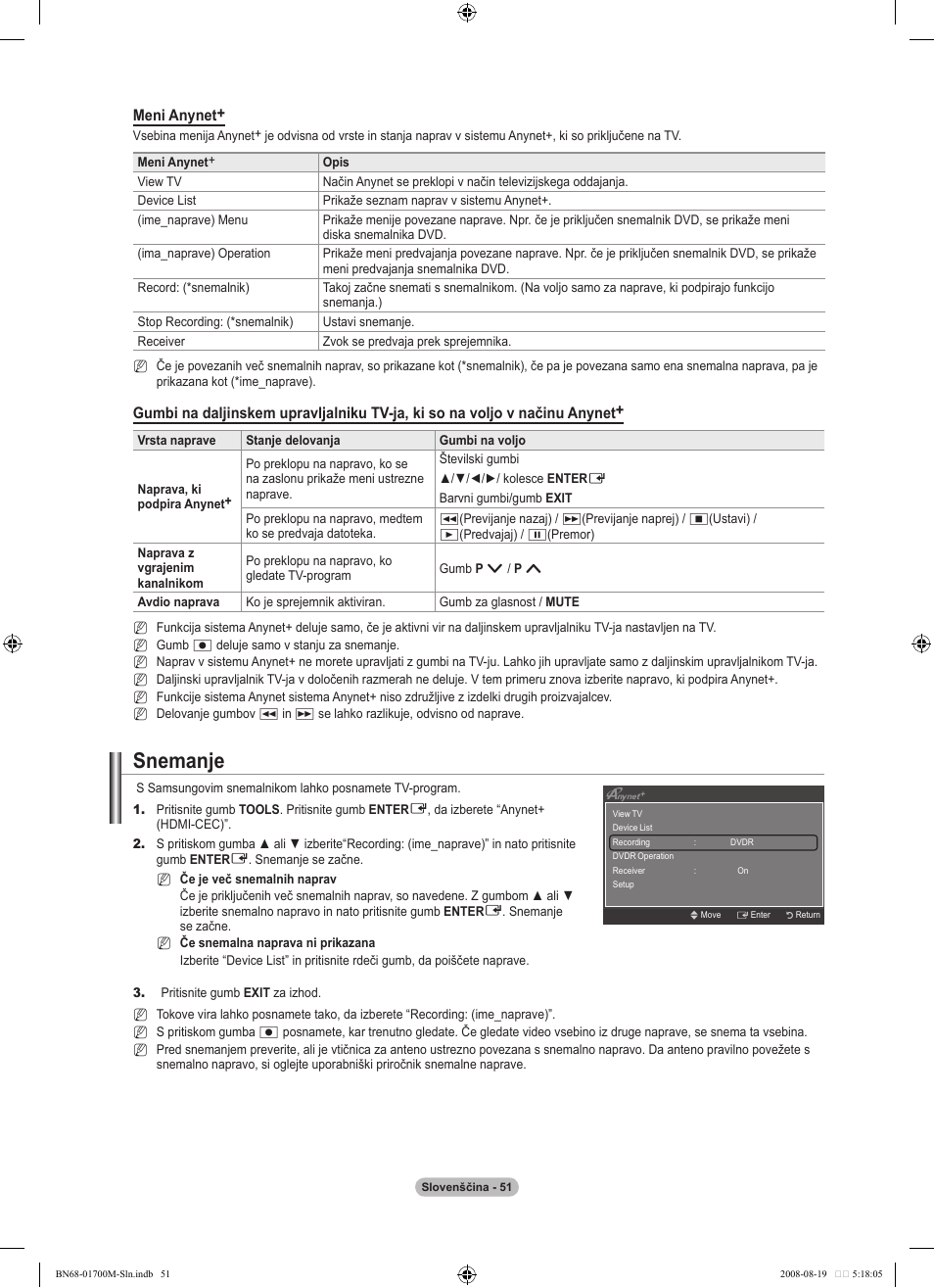 Snemanje, Meni anynet | Samsung LE46A756R1M User Manual | Page 353 / 422