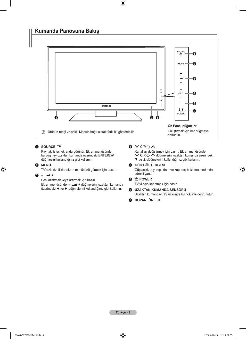 Kumanda panosuna bakış | Samsung LE46A756R1M User Manual | Page 365 / 422