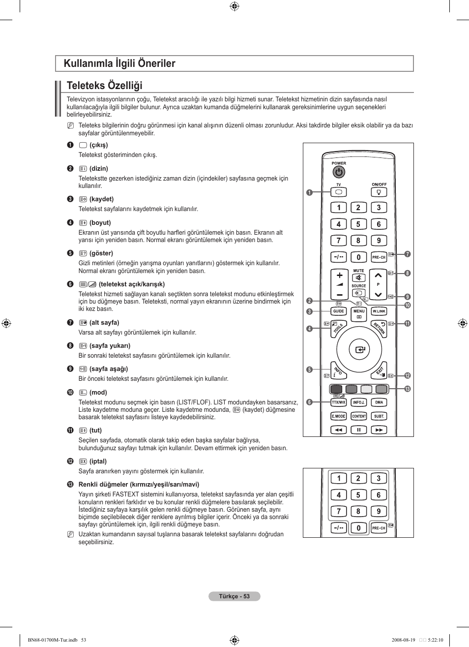 Kullanımla ilgili öneriler teleteks özelliği | Samsung LE46A756R1M User Manual | Page 415 / 422