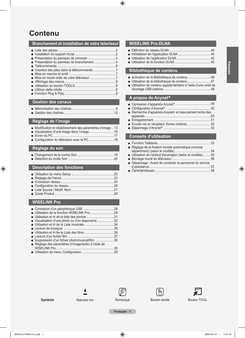 No t, Contenu | Samsung LE46A756R1M User Manual | Page 63 / 422