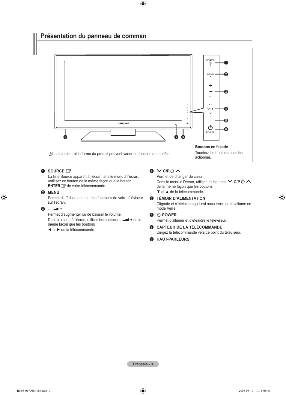 Présentation du panneau de comman | Samsung LE46A756R1M User Manual | Page 65 / 422