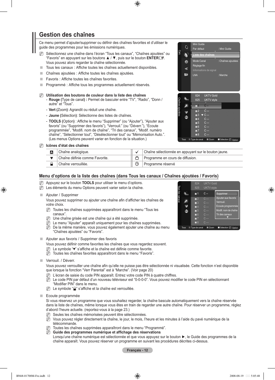 Gestion des chaînes | Samsung LE46A756R1M User Manual | Page 74 / 422