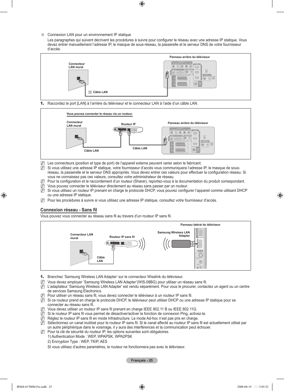Connexion réseau - sans fil | Samsung LE46A756R1M User Manual | Page 87 / 422