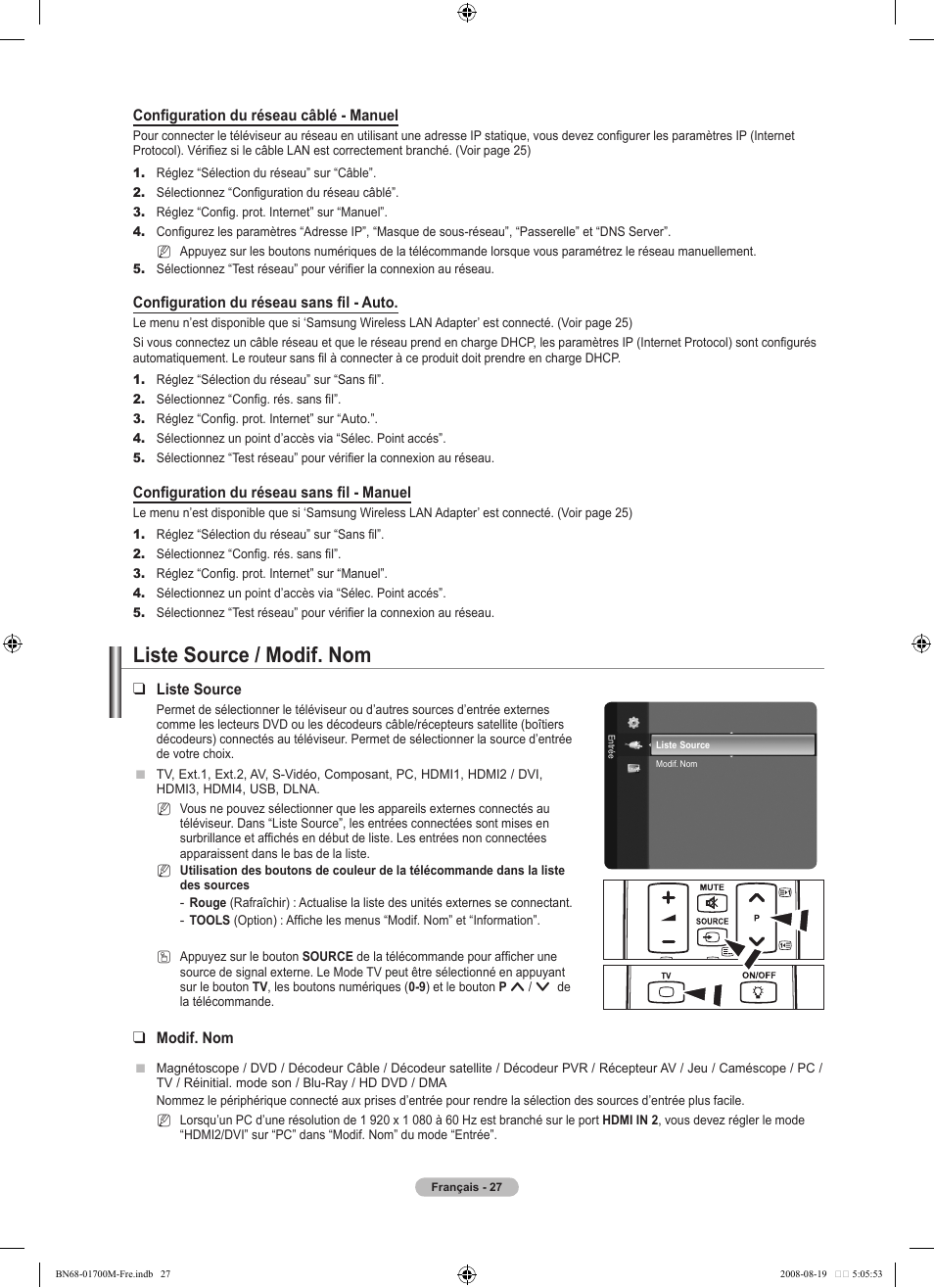 Liste source / modif. nom | Samsung LE46A756R1M User Manual | Page 89 / 422