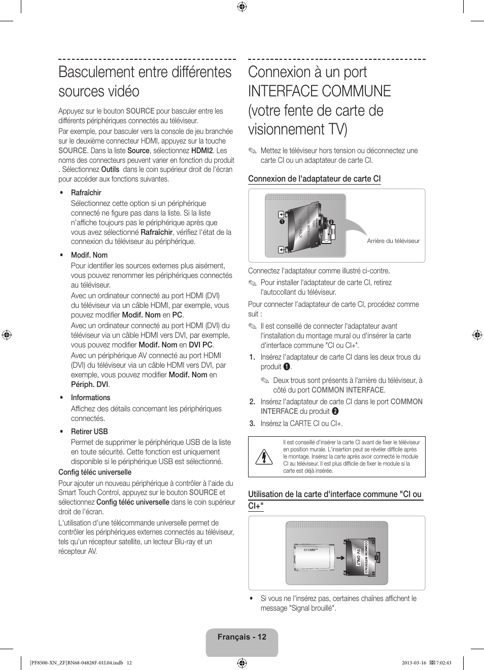 Basculement entre différentes sources vidéo | Samsung PS51F8500SL User Manual | Page 36 / 97