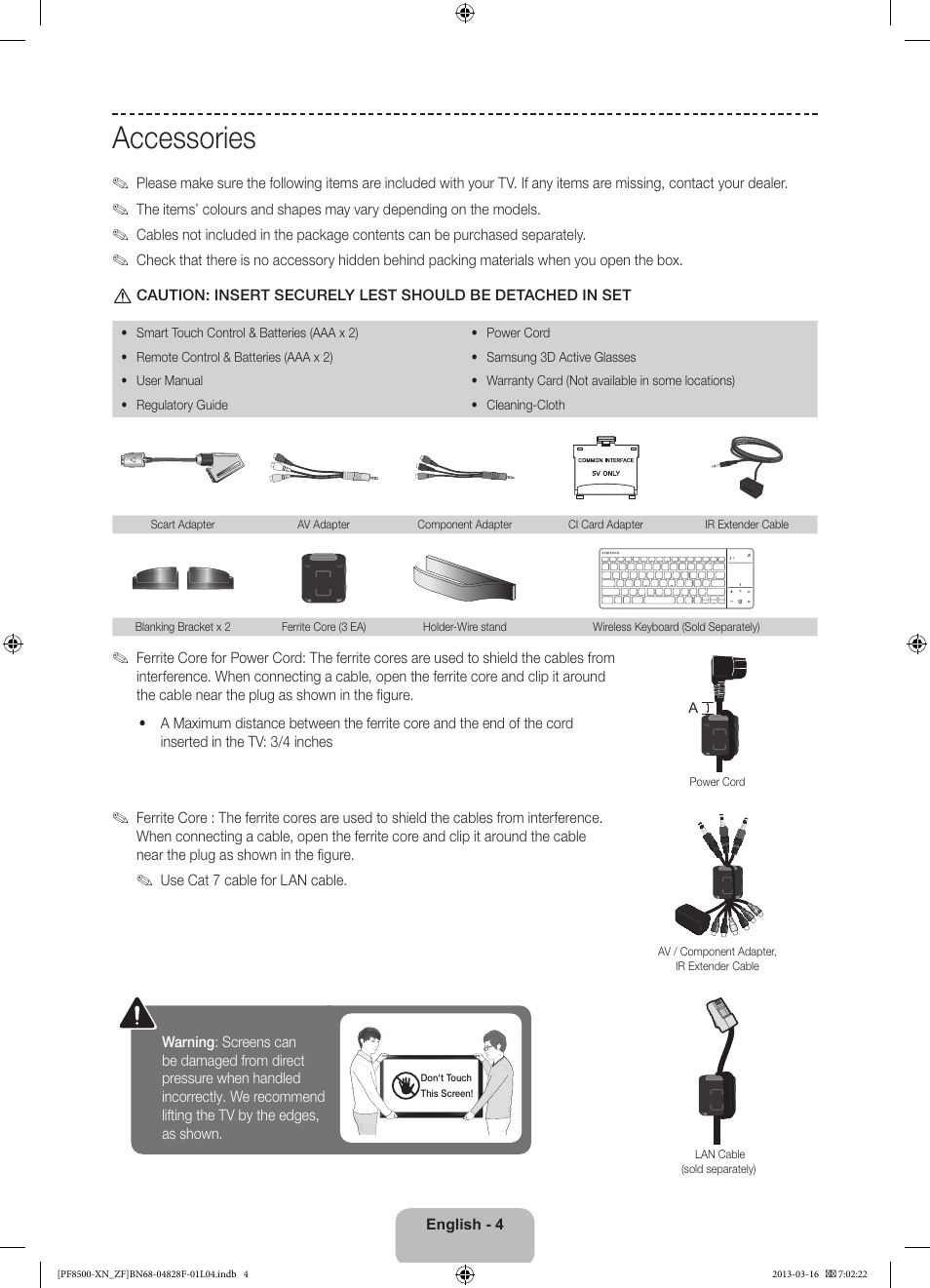 Accessories | Samsung PS51F8500SL User Manual | Page 4 / 97