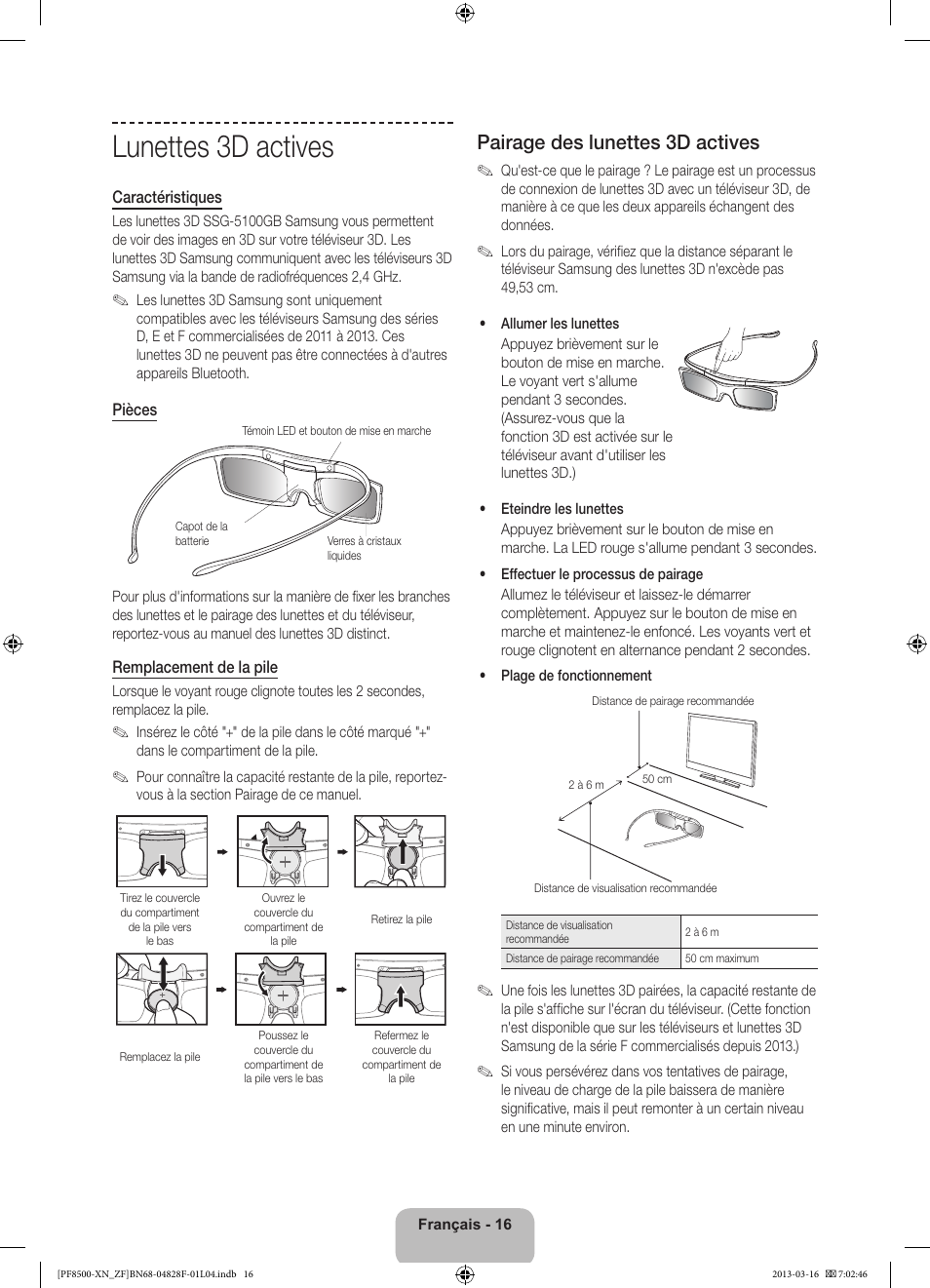 Lunettes 3d actives, Pairage des lunettes 3d actives | Samsung PS51F8500SL User Manual | Page 40 / 97