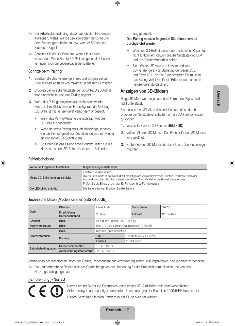 Anzeigen von 3d-bildern | Samsung PS51F8500SL User Manual | Page 65 / 97