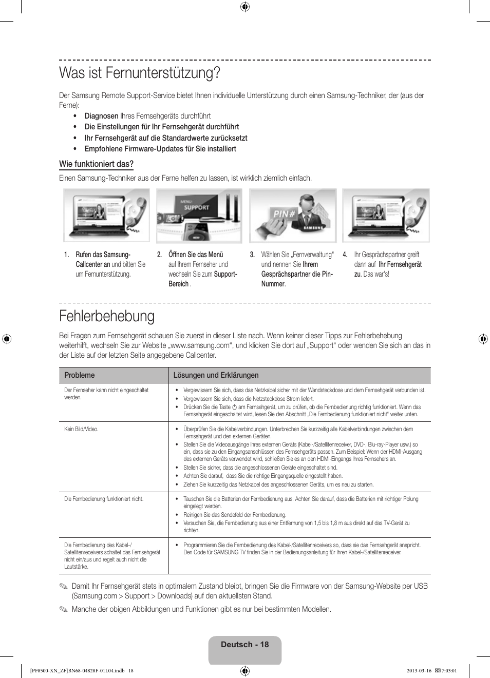 Was ist fernunterstützung, Fehlerbehebung | Samsung PS51F8500SL User Manual | Page 66 / 97