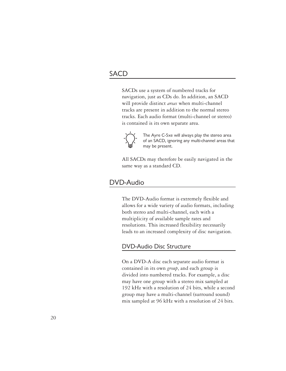 Sacd, Dvd-audio | Ayre Acoustics C-5xe User Manual | Page 22 / 40