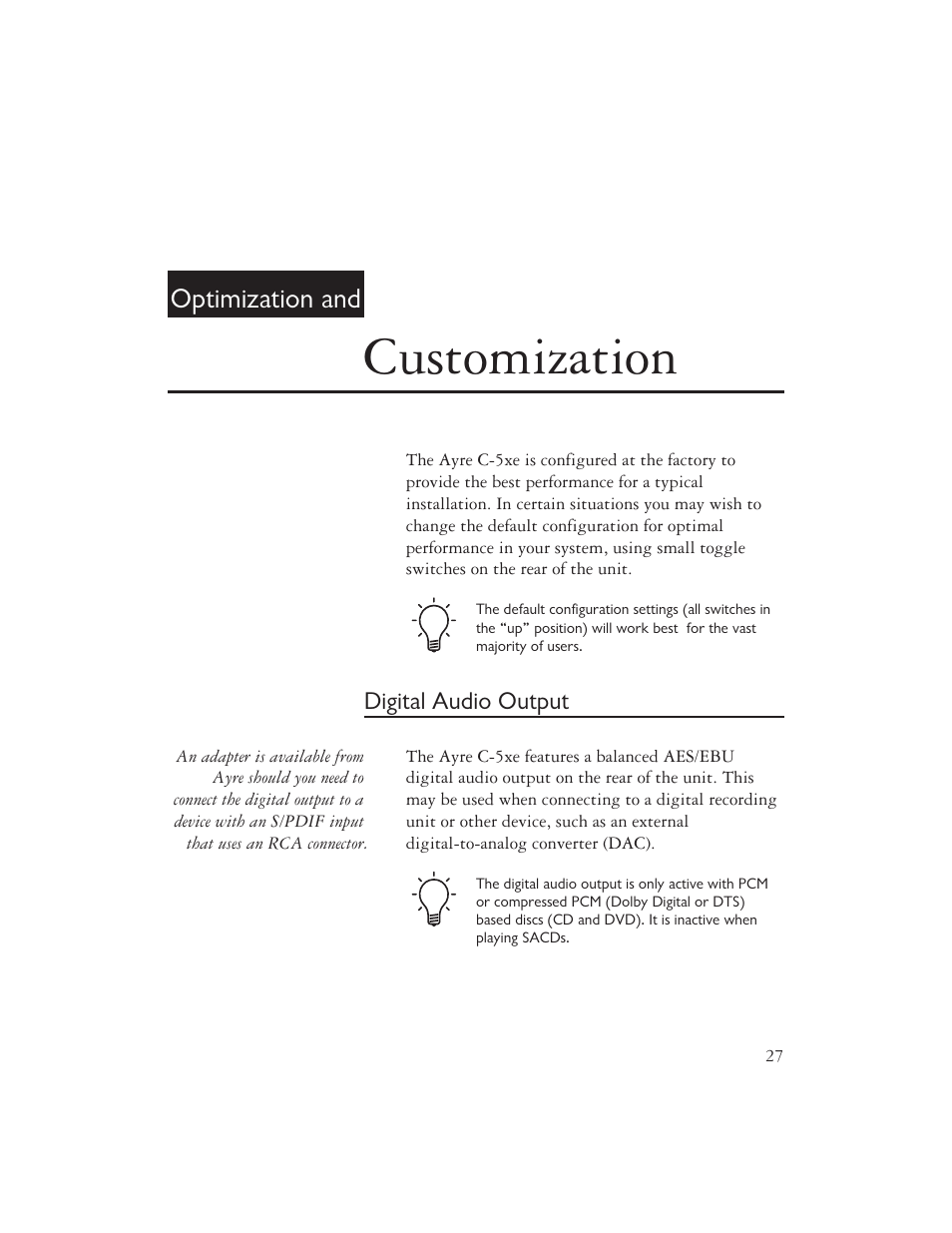 Customization, Optimization and | Ayre Acoustics C-5xe User Manual | Page 29 / 40