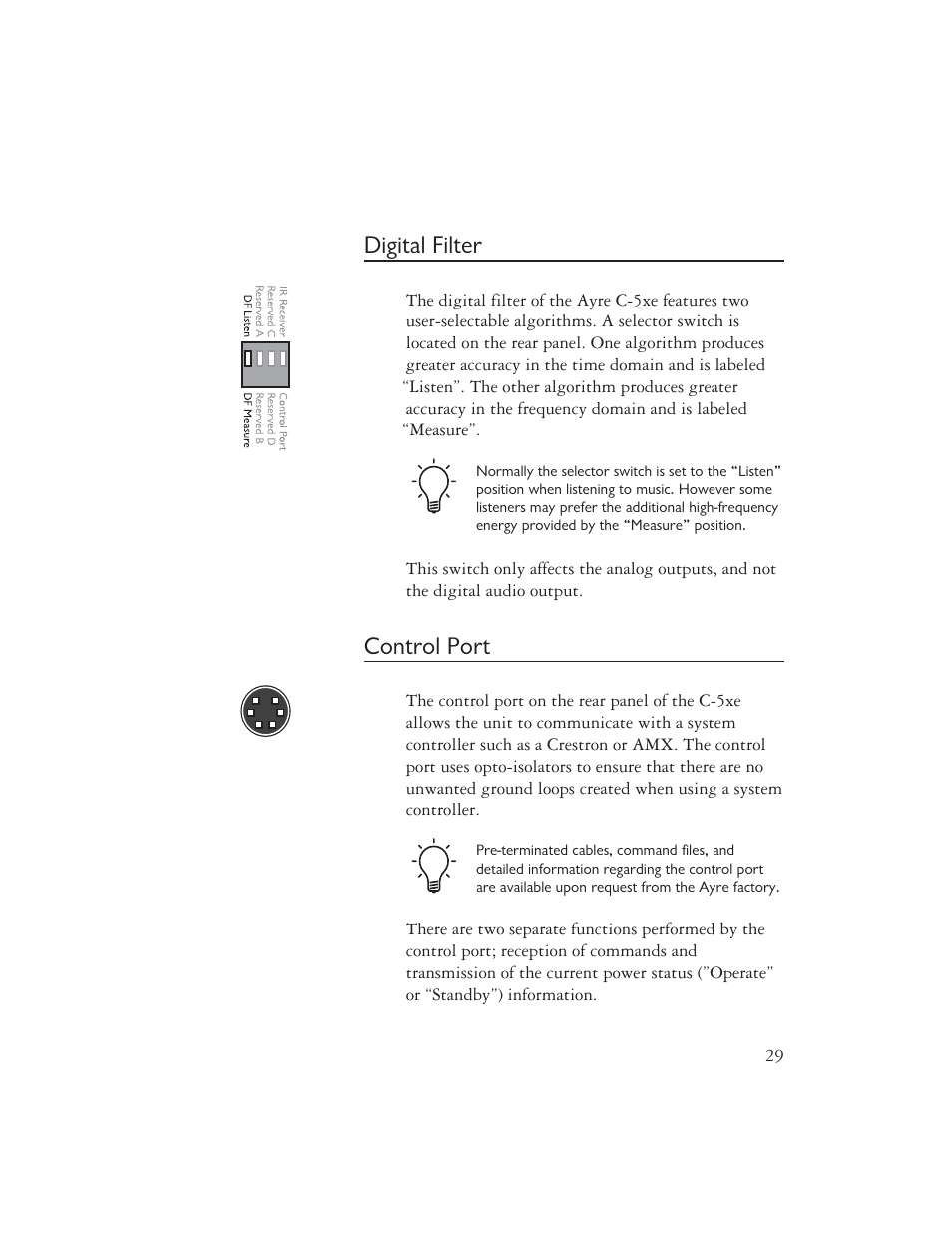 Digital filter, Control port | Ayre Acoustics C-5xe User Manual | Page 31 / 40