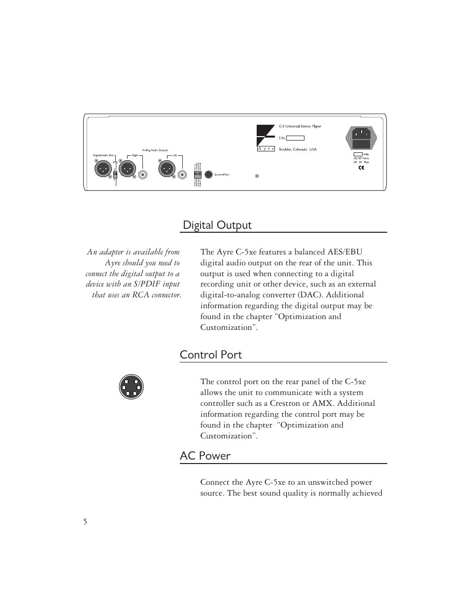 Digital output, Control port, Ac power | Ayre Acoustics C-5xe User Manual | Page 7 / 40