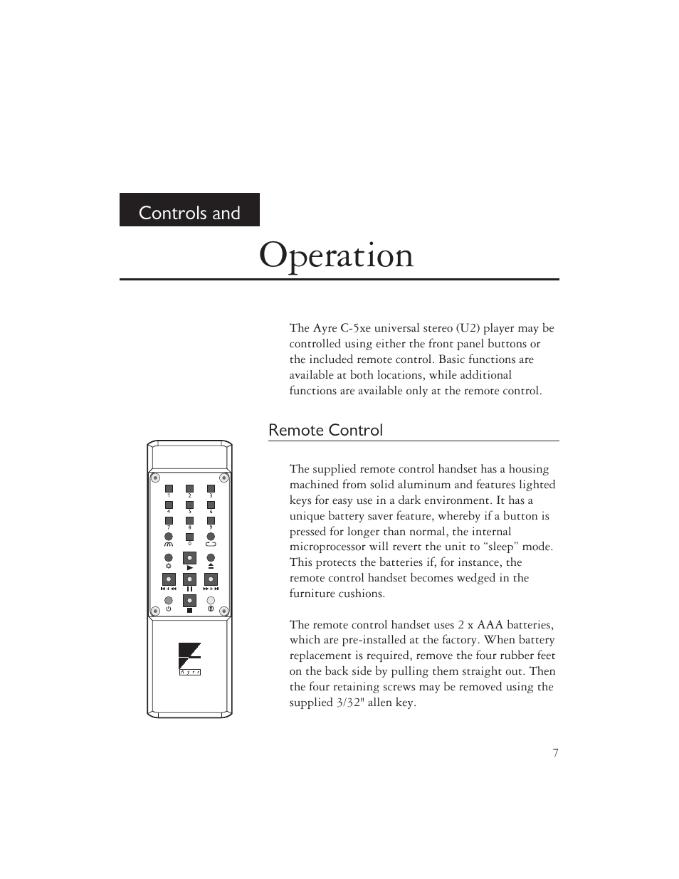 Operation | Ayre Acoustics C-5xe User Manual | Page 9 / 40