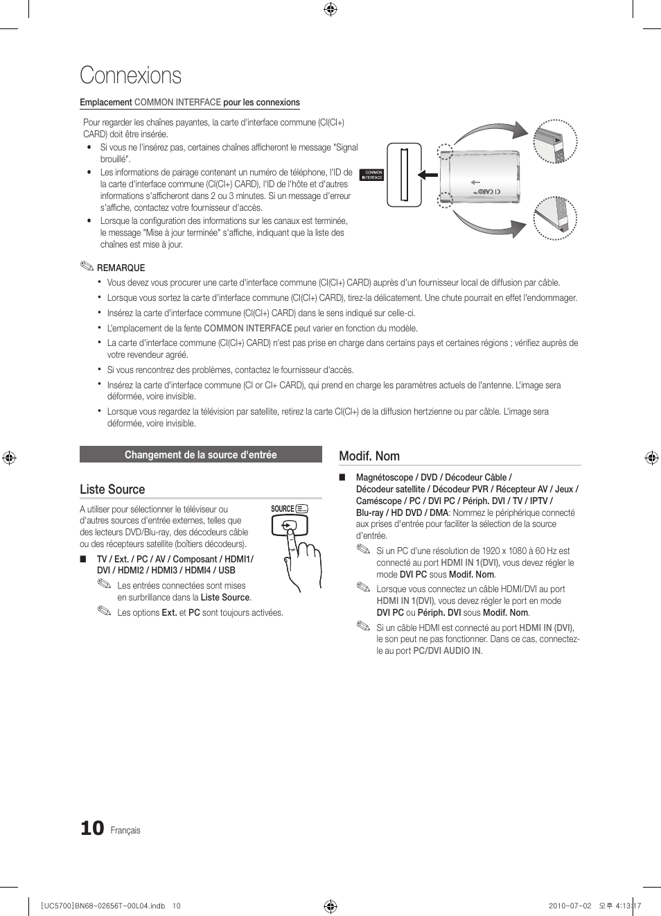 Connexions | Samsung UE40C5700QS User Manual | Page 114 / 209