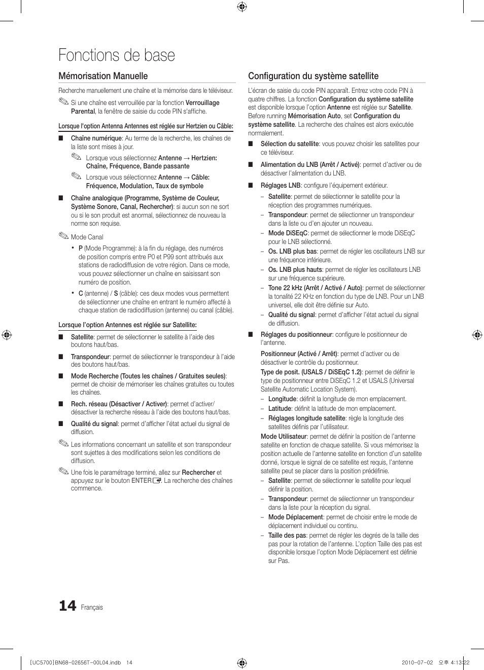Fonctions de base, Mémorisation manuelle, Configuration du système satellite | Samsung UE40C5700QS User Manual | Page 118 / 209