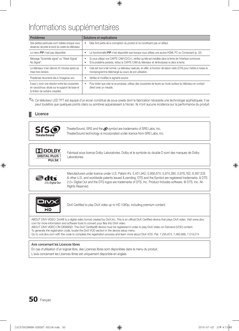 Informations supplémentaires | Samsung UE40C5700QS User Manual | Page 154 / 209
