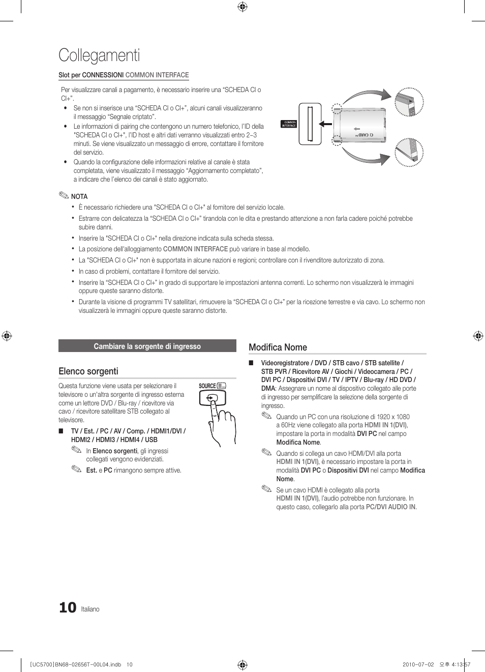 Collegamenti | Samsung UE40C5700QS User Manual | Page 166 / 209