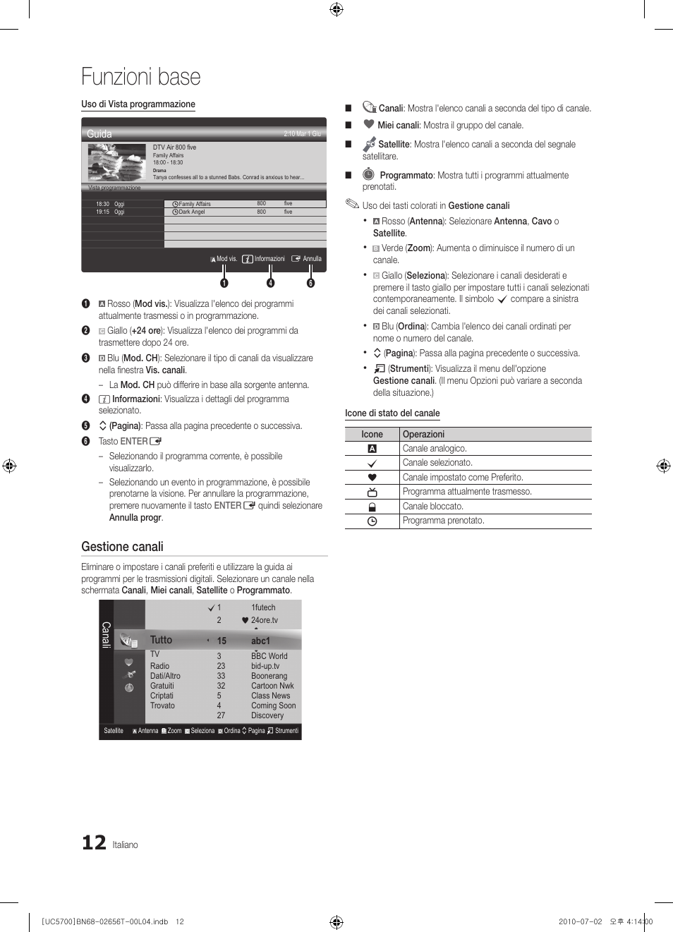 Funzioni base, Gestione canali | Samsung UE40C5700QS User Manual | Page 168 / 209
