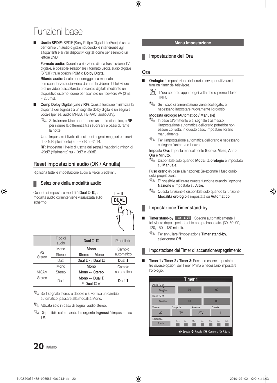Funzioni base, Reset impostazioni audio (ok / annulla) | Samsung UE40C5700QS User Manual | Page 176 / 209