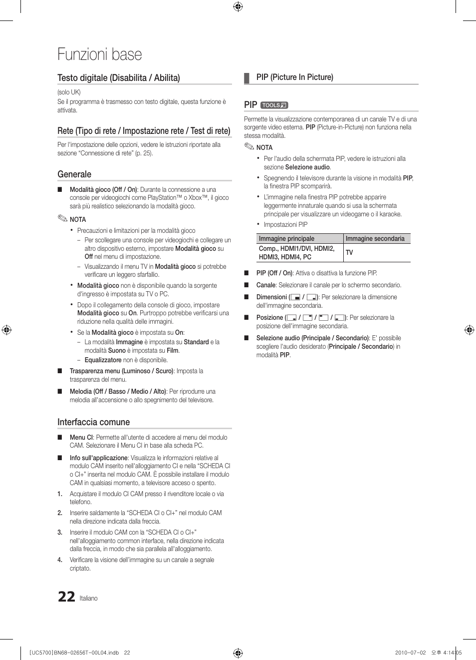 Funzioni base, Testo digitale (disabilita / abilita), Generale | Interfaccia comune | Samsung UE40C5700QS User Manual | Page 178 / 209