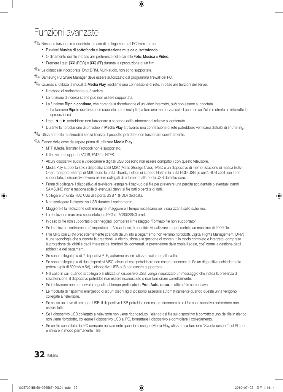 Funzioni avanzate | Samsung UE40C5700QS User Manual | Page 188 / 209