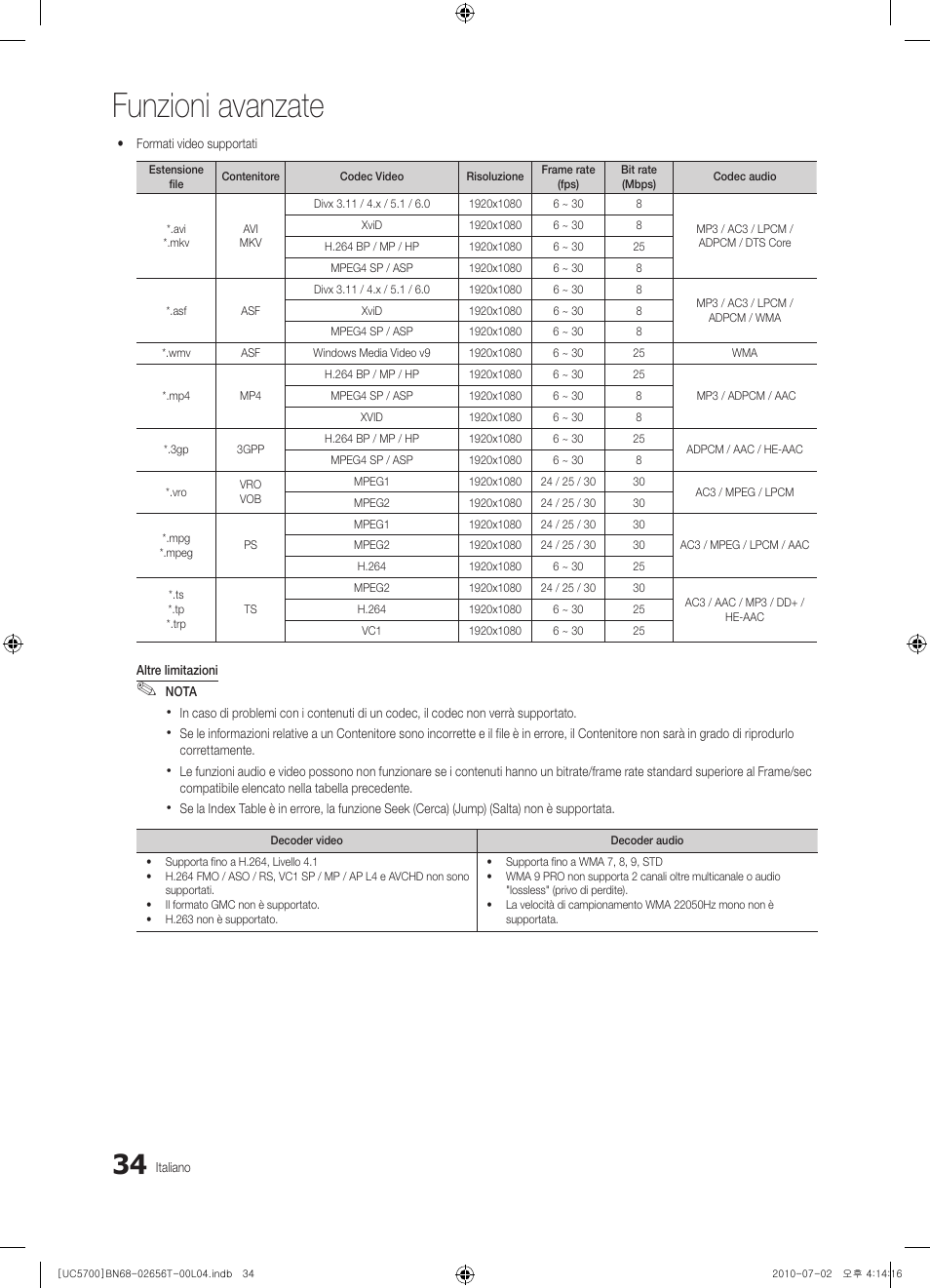 Funzioni avanzate | Samsung UE40C5700QS User Manual | Page 190 / 209