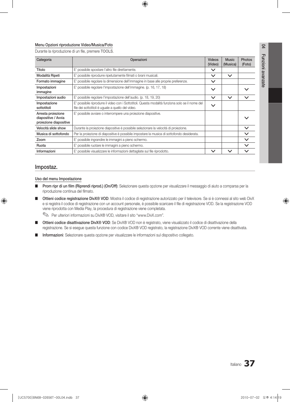 Impostaz | Samsung UE40C5700QS User Manual | Page 193 / 209