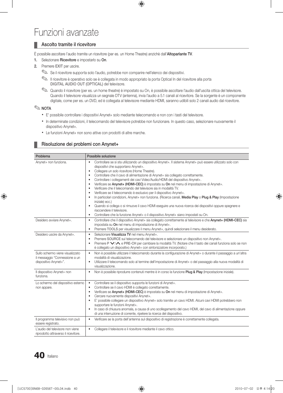 Funzioni avanzate | Samsung UE40C5700QS User Manual | Page 196 / 209