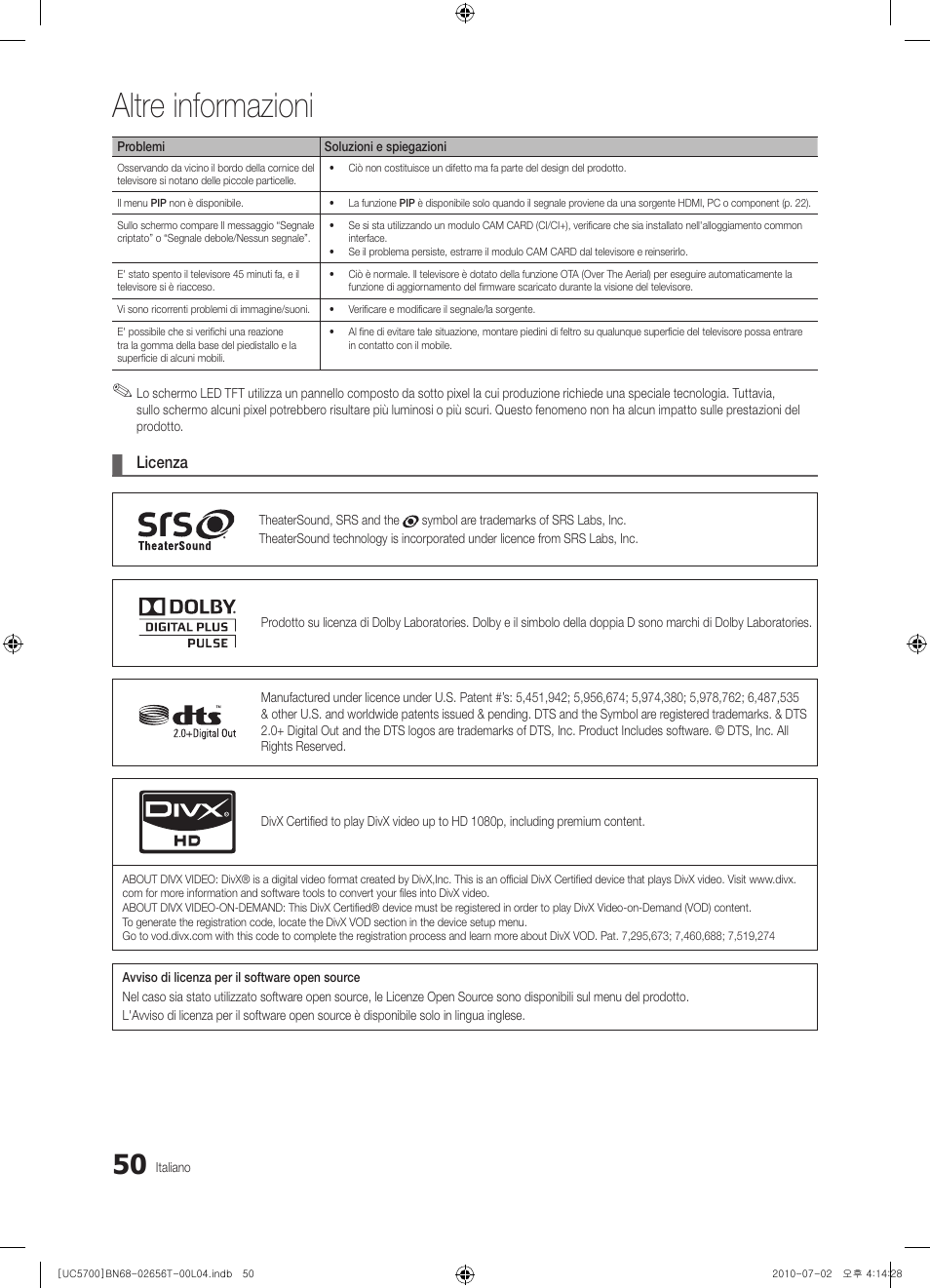 Altre informazioni | Samsung UE40C5700QS User Manual | Page 206 / 209