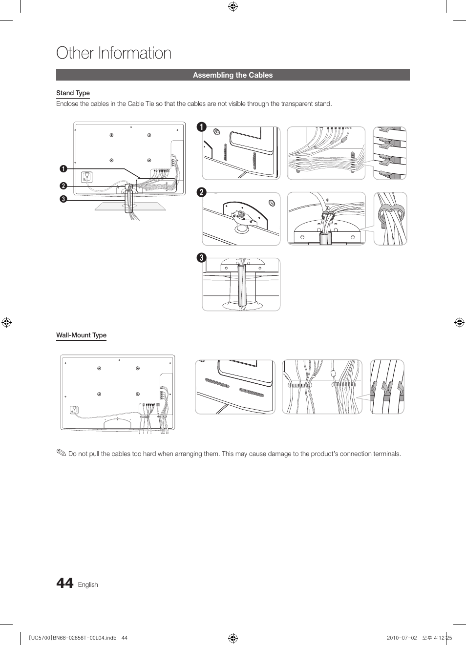 Assembling the cables, Other information | Samsung UE40C5700QS User Manual | Page 44 / 209