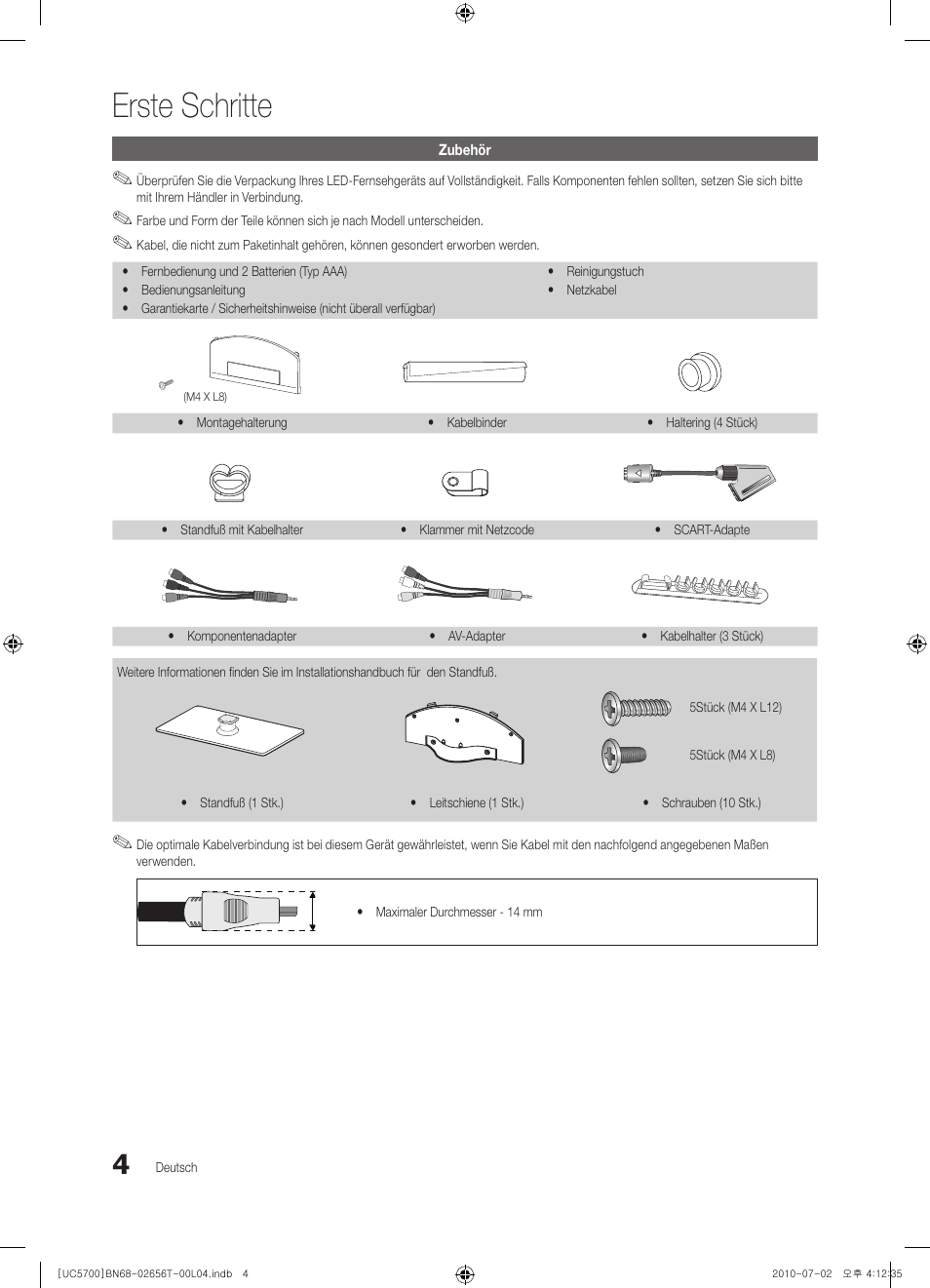 Erste schritte | Samsung UE40C5700QS User Manual | Page 56 / 209
