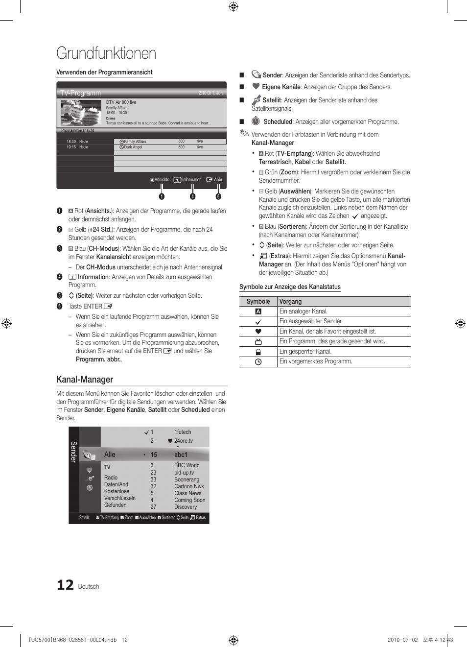 Grundfunktionen, Kanal-manager | Samsung UE40C5700QS User Manual | Page 64 / 209
