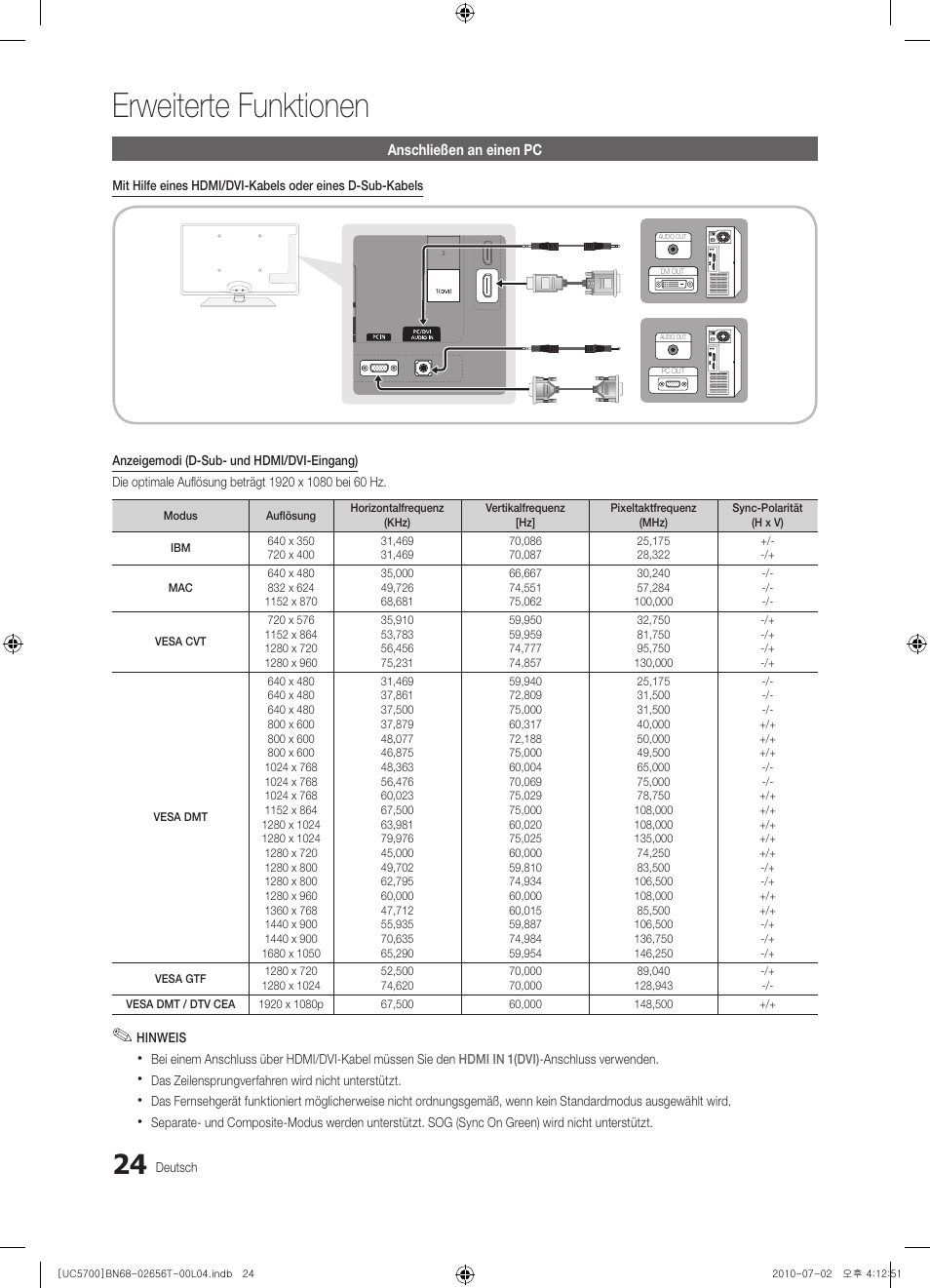 Erweiterte funktionen | Samsung UE40C5700QS User Manual | Page 76 / 209