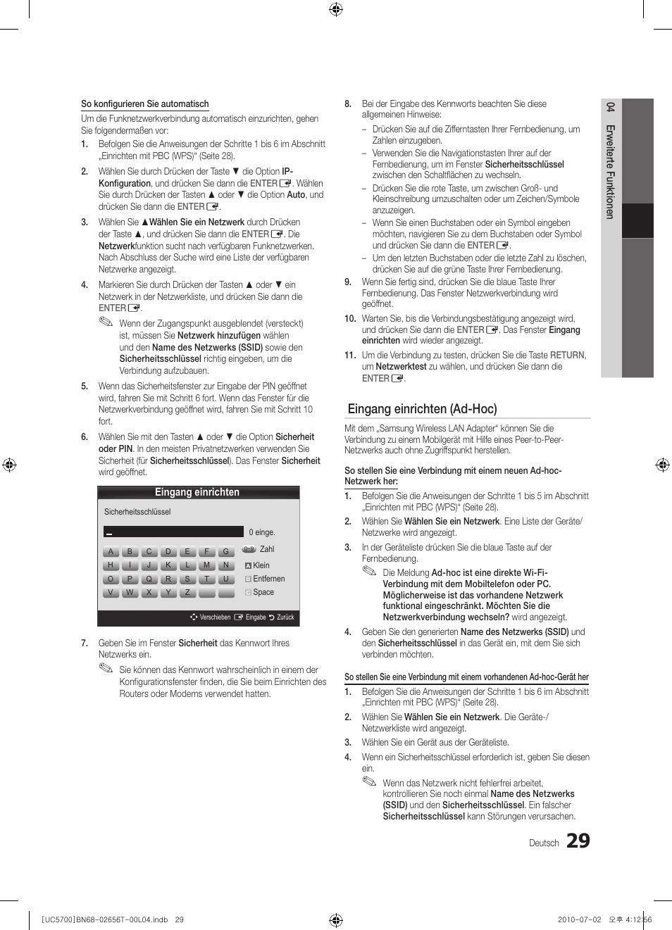 Eingang einrichten (ad-hoc) | Samsung UE40C5700QS User Manual | Page 81 / 209