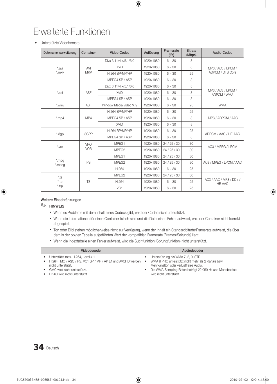 Erweiterte funktionen | Samsung UE40C5700QS User Manual | Page 86 / 209