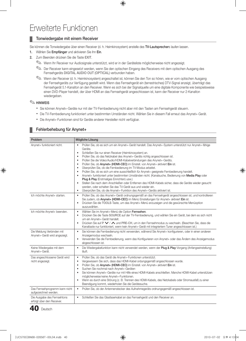 Erweiterte funktionen | Samsung UE40C5700QS User Manual | Page 92 / 209