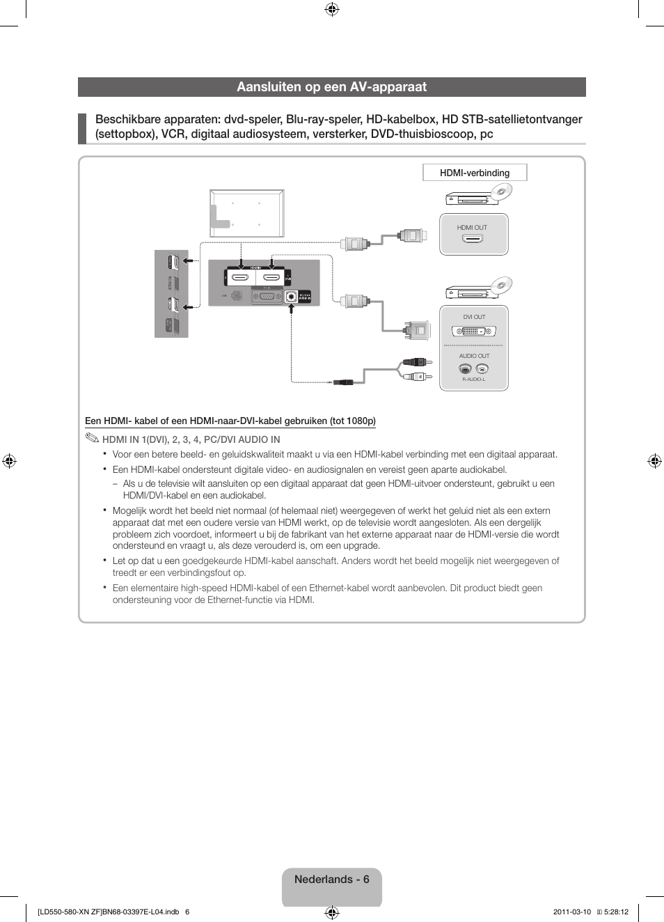 Aansluiten op een av-apparaat | Samsung LE37D550K1W User Manual | Page 54 / 65