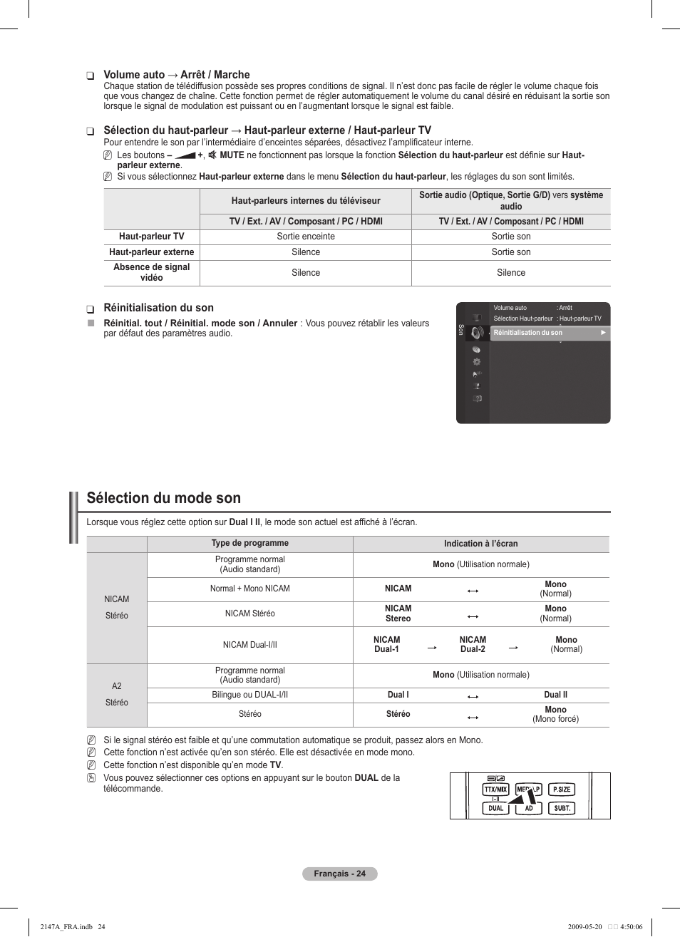 Sélection du mode son | Samsung PS50B579T6S User Manual | Page 127 / 197