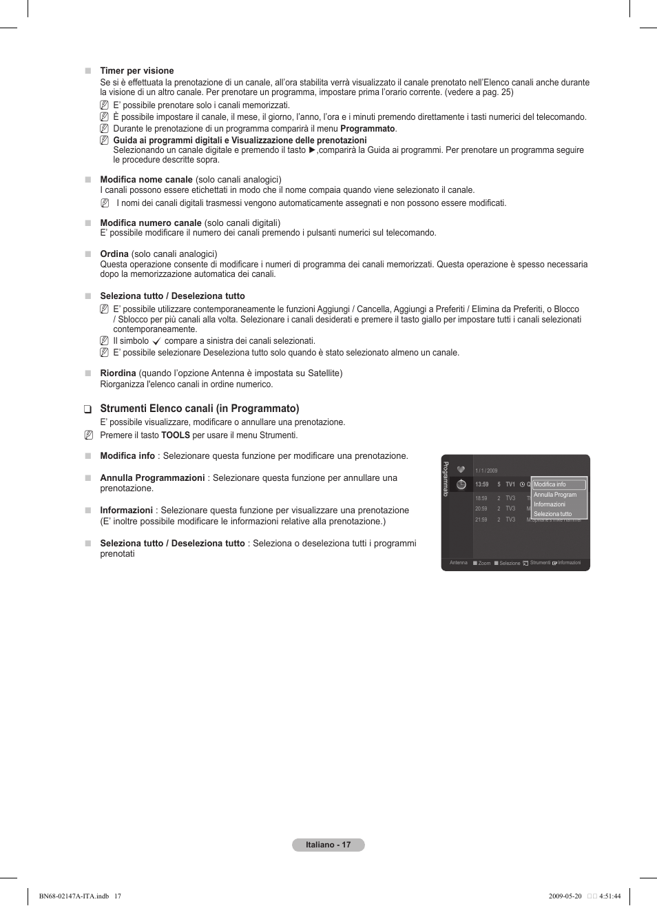 Strumenti elenco canali (in programmato) | Samsung PS50B579T6S User Manual | Page 166 / 197