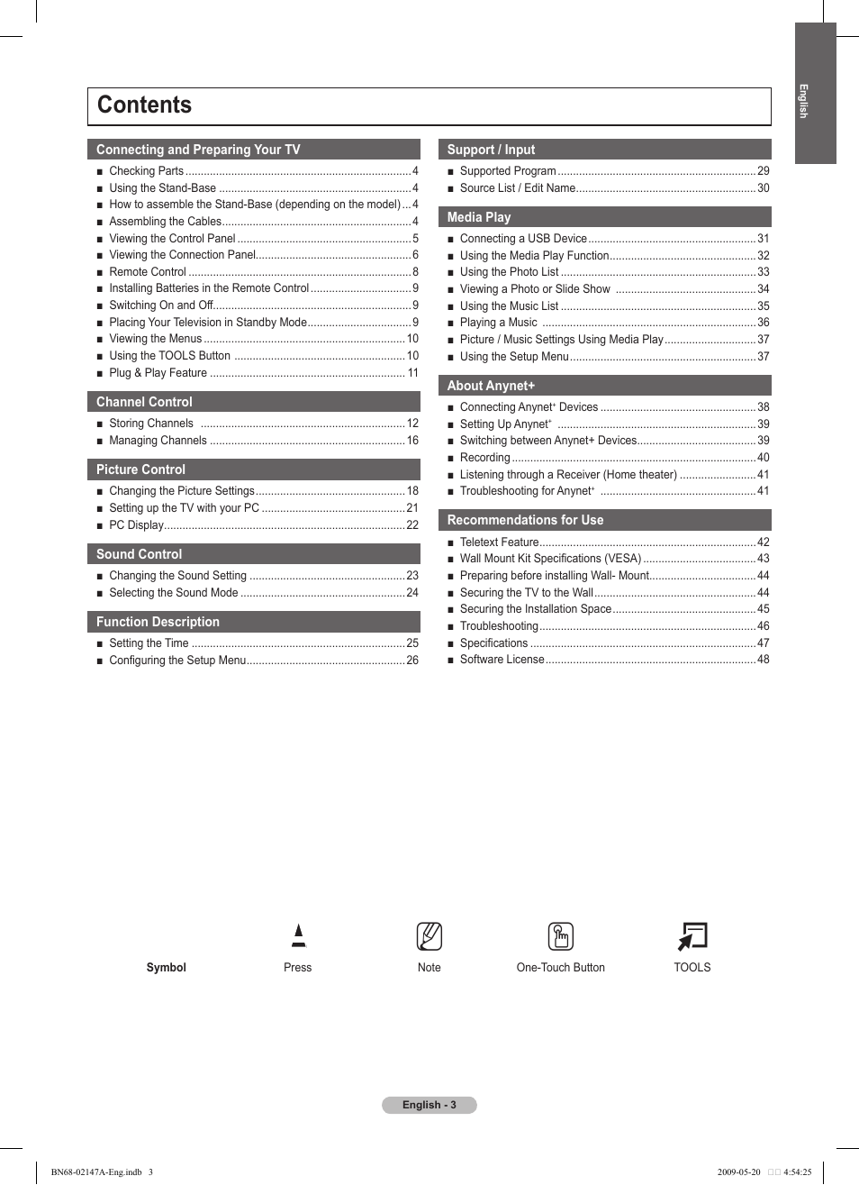 Samsung PS50B579T6S User Manual | Page 3 / 197