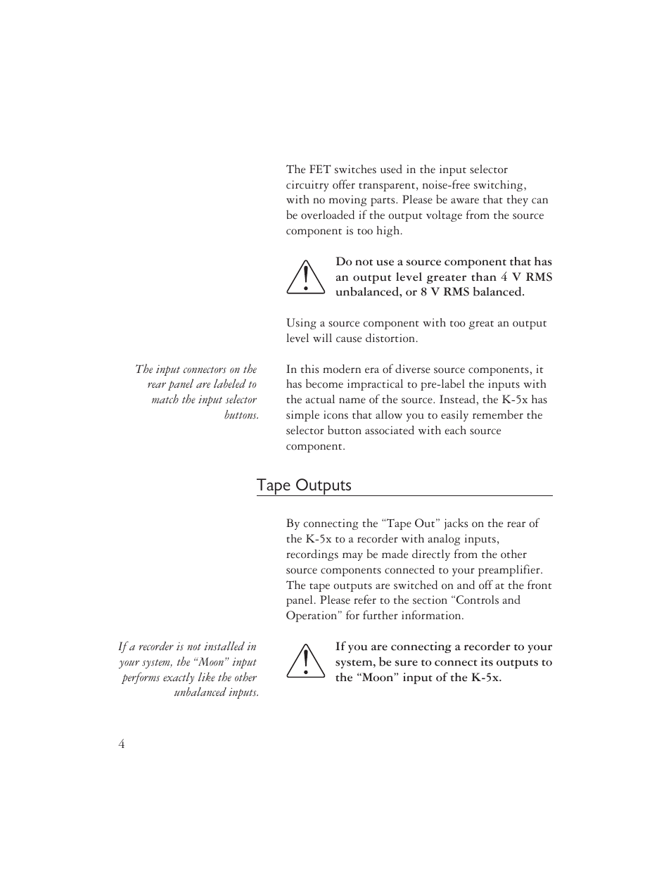 Tape outputs | Ayre Acoustics K-5x User Manual | Page 6 / 20