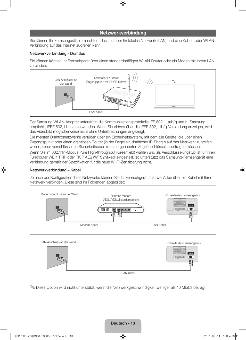 Netzwerkverbindung | Samsung PS51D7000DS User Manual | Page 33 / 78