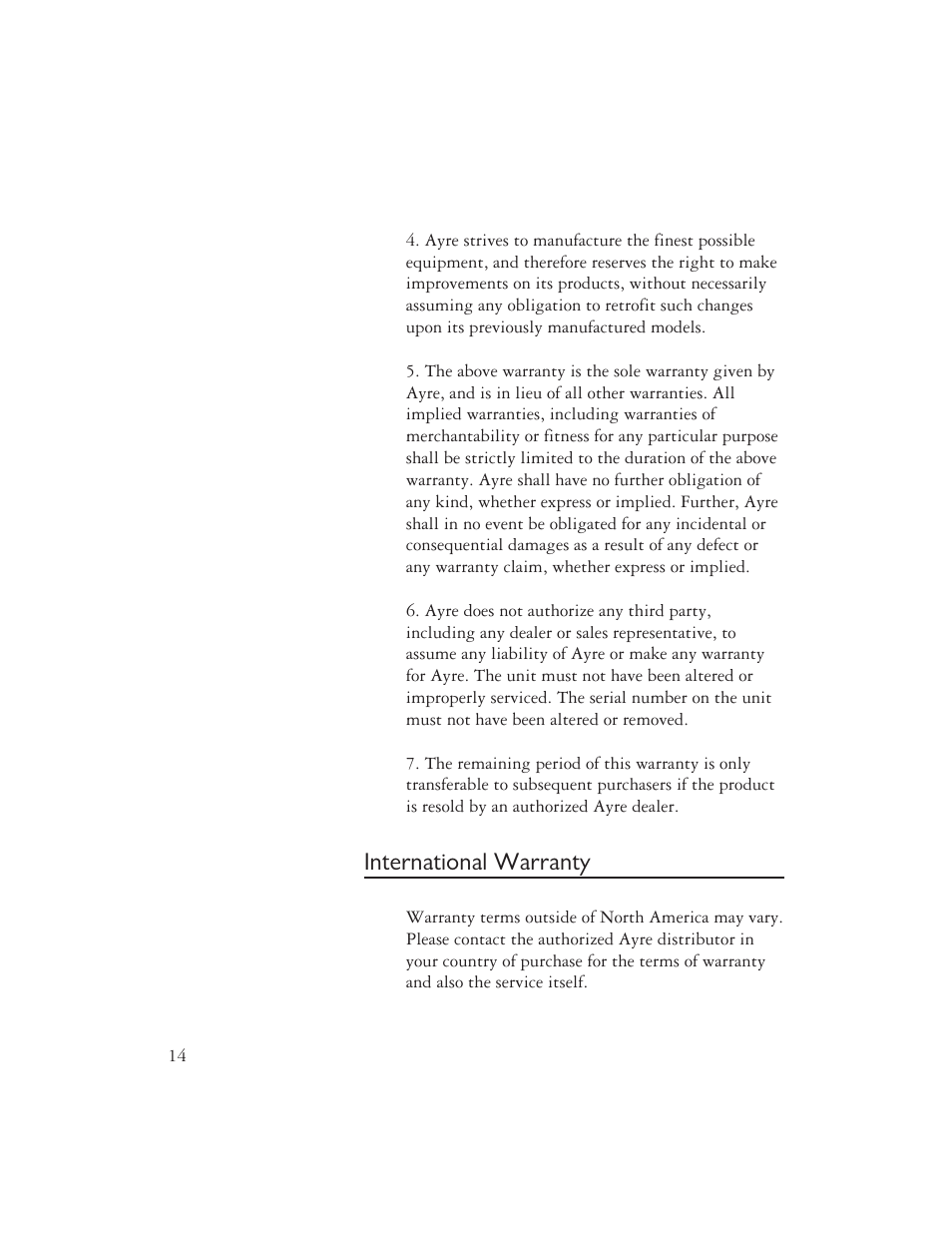 International warranty | AYRE K-5xe User Manual | Page 16 / 20