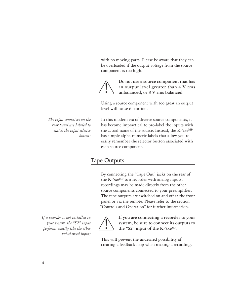 Tape outputs | AYRE K-5xe User Manual | Page 6 / 20